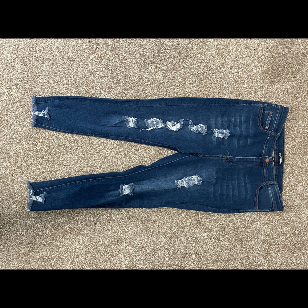 Dark Wash High Waisted Ripped Jeans